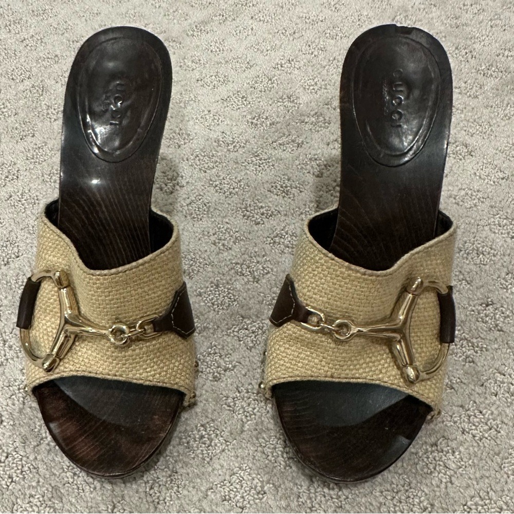 Gucci Wooden Clogs with Gold Horseshoe